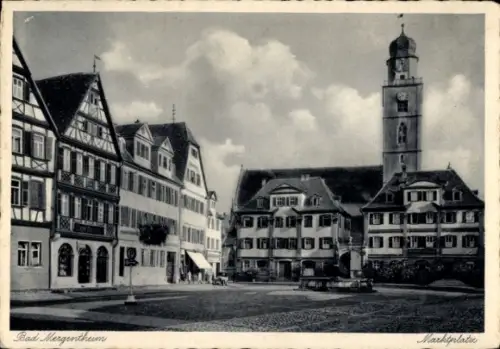 Ak Bad Mergentheim in Tauberfranken, Stadtansicht, Marktplatz,  Gebäude, Uhrturm
