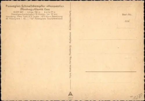 Ak Hamburg, Dampfer Hanseatic, Hamburg Atlantic Line