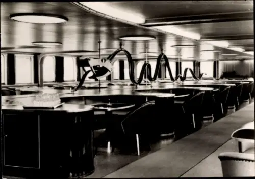 Ak Eisenbahnfährschiff der Deutschen Reichsbahn, MS Sassnitz, Mitropa-Rauchersalon