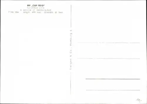 Ak Schiff MV Cap Frio, Columbus Line
