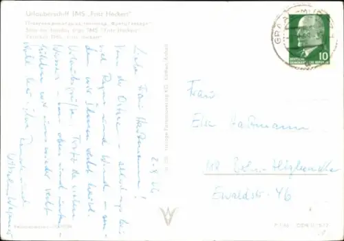 Ak FDGB Urlauberschiff TMS Fritz Heckert
