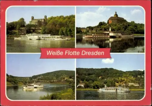 Ak Weiße Flotte Dresden Motorschiff Typ Oberelbe, Typ III, Salondampfer, Oberdeckdampfer Weltfrieden
