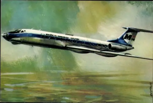 Künstler Ak Tupolev TU 134, 1969, Ungarisches Passagierflugzeug, Malev Airlines