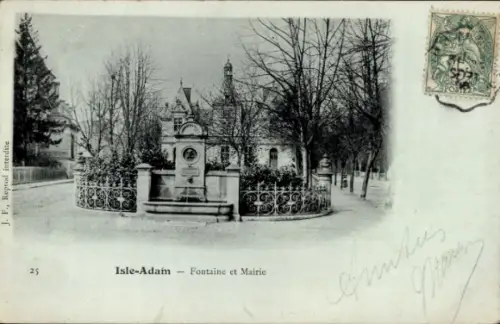 Ak Isle Adam Val d'Oise, Brunnen, Mairie