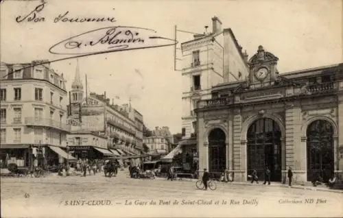 CPA Saint-Cloud Hauts-de-Seine, La Gare du Pont de Saint Cloud et la Rue Dailly
