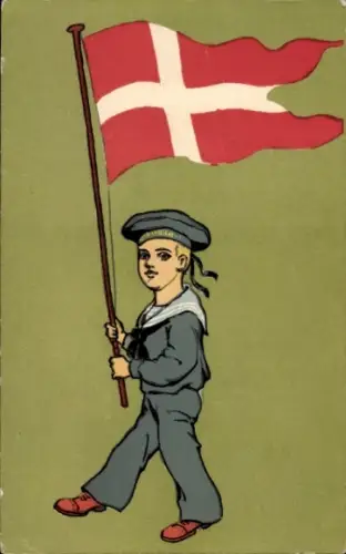 Litho Dänemark, Dänischer Matrose mit Fahne, Fahnenträger