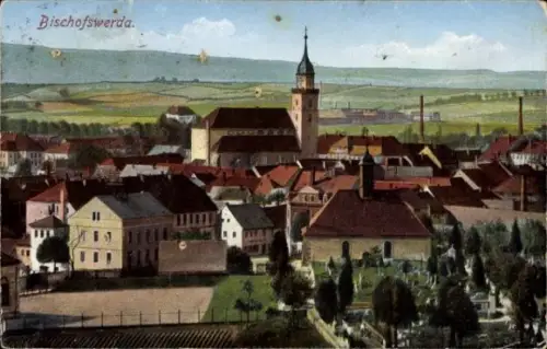Ak Bischofswerda im Kreis Bautzen, Teilansicht des Ortes mit Kirche