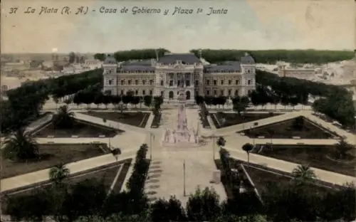 Ak La Plata Argentinien, Casa de Gobierno, Plaza la Junta, monumentale Architektur, Parklandschaf