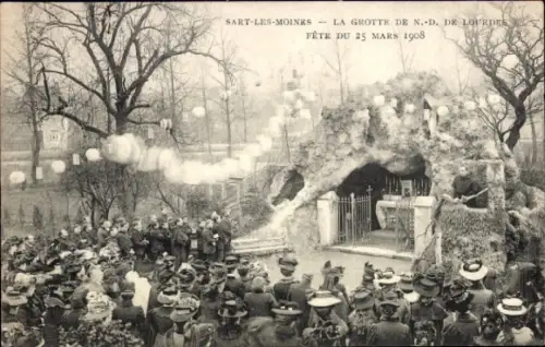 CPA Sart-les-Moines Charleroi Hainaut, Grotte de Notre Dame, Fete du 25 Mars 1908