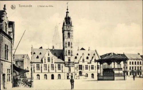 Ak Dendermonde Termonde Ostflandern, Rathaus von  Pavillon, Stadtplatz