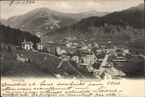 Ak Davos Kanton Graubünden,  Englisches Viertel, 1904,  mit Adresse