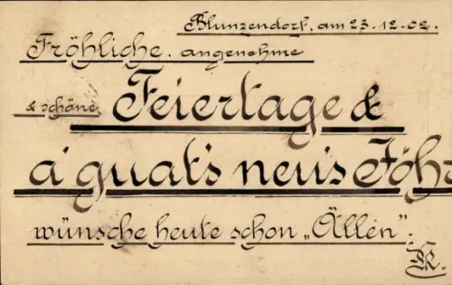 Handgemalt Ak Blunzendorf Znaim, Bludenz, Fröhliche Feiertage und ein gutes neues Jahr