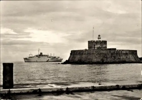 Ak Insel Rhodos Griechenland, FDGB Urlauberschiff MS Völkerfreundschaft
