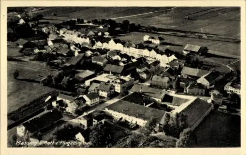 Ak Massing in Niederbayern, Luftaufnahme von  Dörfer, Häuser, Felder