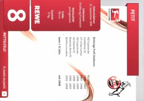 Autogrammkarte Fußballer Petit, 1. FC Köln, Autogramm