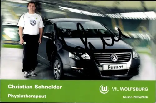 Autogrammkarte Physiotherapeut Christian Schneider, VfL Wolfsburg, Autogramm, VW Passat