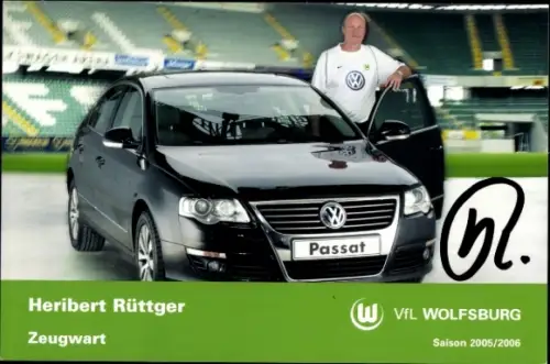 Autogrammkarte Zeugwart Heribert Rüttger, VfL Wolfsburg, Autogramm, VW Passat