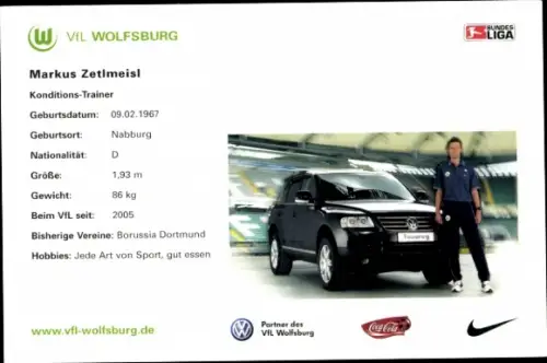 Autogrammkarte Konditionstrainer Markus Zetlmeisl, VfL Wolfsburg, Autogramm