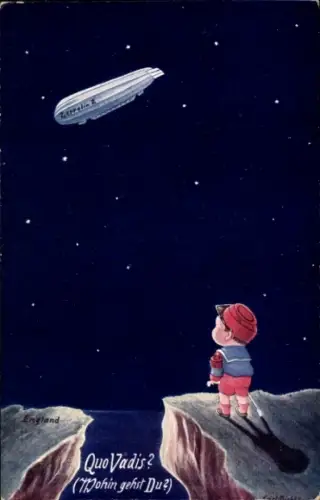 Künstler Ak Zeppelin, Quo Vadis, Deutscher Zeppelin, England, Frankreich, I. WK