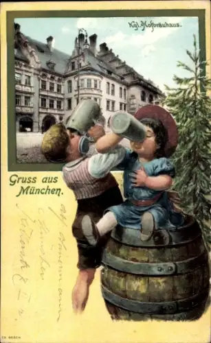 Präge Ak München Bayern, Königliches Hofbräuhaus, Kinder Bier trinkend