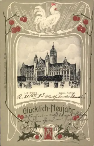 Passepartout Ak Leipzig, Neues Rathaus, Glückwunsch Neujahr