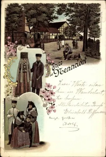 Litho Bad Nenndorf an der Weser, Menschen in Trachten