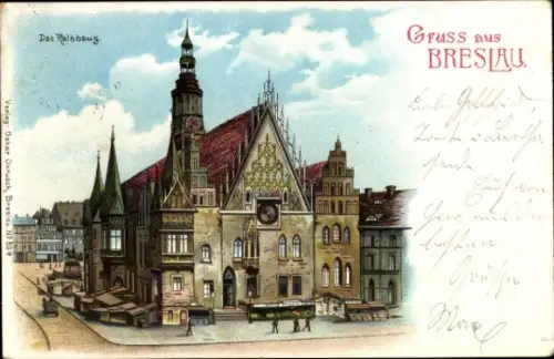 Halt gegen das Licht Ak Wrocław Breslau Schlesien, Das Rathaus