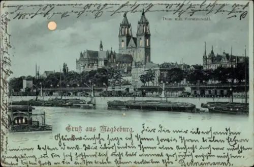 Mondschein Ak Magdeburg an der Elbe, Dom, Fürstenwall