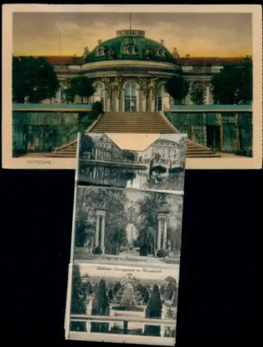 Leporello Ak Potsdam, Schloss Sanssouci, Terrassen, Parkeingang