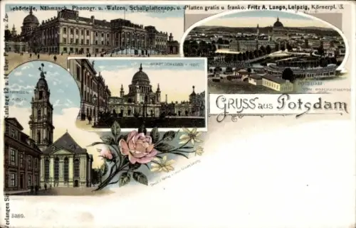 Litho Potsdam, Stadtschloss, Garnisonkirche, Blick vom Brauhausberg, Caesar u. Busento Fahrräder