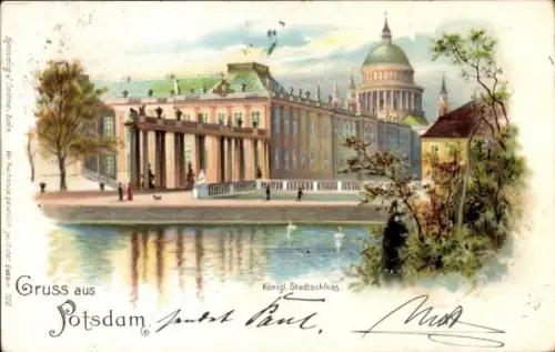 Litho Potsdam, Königliches Stadtschloss, Blick übers Wasser