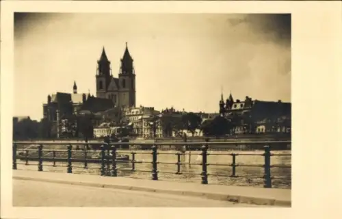 Ak Magdeburg, Kirchtürme, Schiff, Fluss