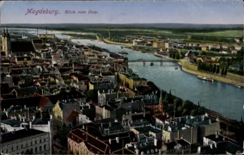 Ak Magdeburg in Sachsen Anhalt, Blick vom Dom über die Stadt