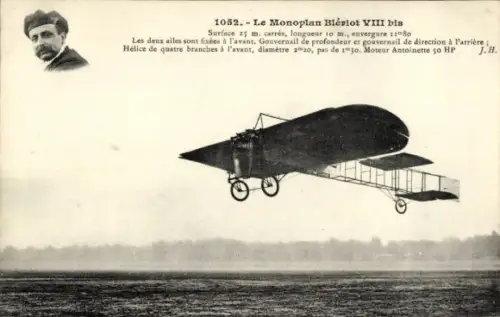 Ak Le Monoplan Blériot VIII bis, Pilot, Flugpionier