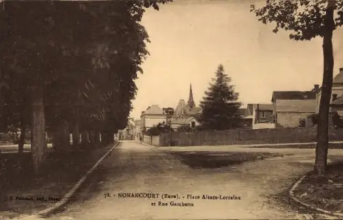 Ak Nonancourt Eure, Place Alsace-Lorraine, Rue Gambetta