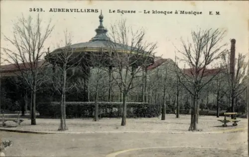 Ak Aubervilliers Seine Saint Denis, Kiosk, Musikpavillon, Bäume, Le Square