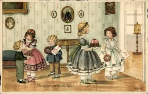 Künstler Ak Ebner, Pauli, Derniers preparatifs, Kinder, Kuchen, Geschenke