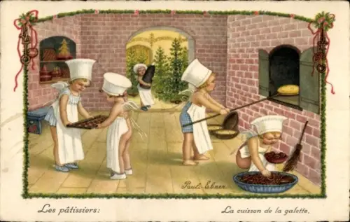 Künstler Ak Ebner, Pauli, Les patissiers, Engel, Backstube