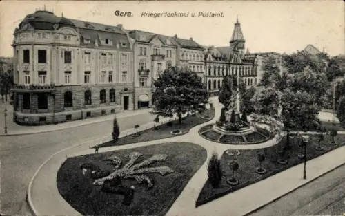 Ak Gera in Thüringen, Kriegerdenkmal, Post