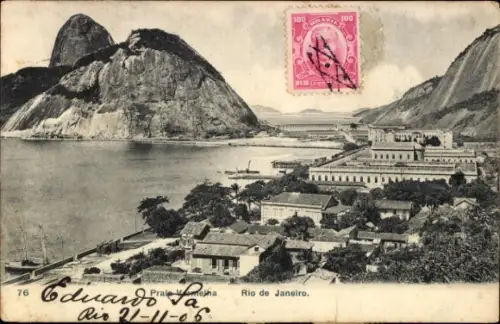 Ak Rio de Janeiro Brasilien, Blick auf  Zuckerhut,  Gebäude, Poststempel, 100 Reis