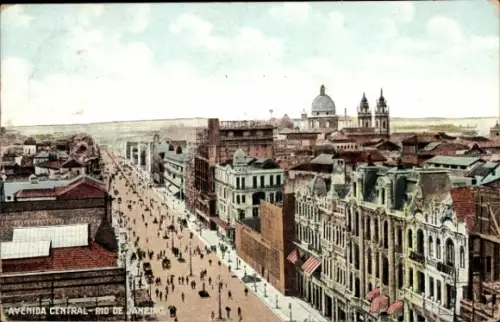 Ak Rio de Janeiro Brasilien, Avenida Central, Stadtansicht, Gebäude, Straßenansicht, Menschen