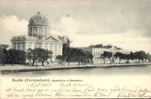 Ak Recife Brasilien, Stadtansicht von  Assembléa, Gymnasium, Poststempel, 1908