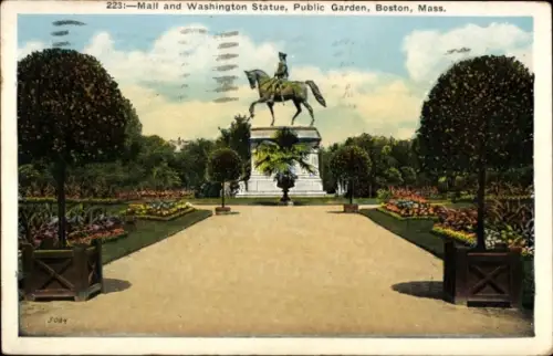 Ak Boston Massachusetts USA, Mall und Washington Statue, Boston, Garten, Bronze Statue, 1869