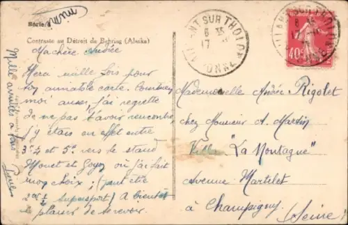 Ak Alaska USA, Contraste au Détroit de Behring, Frau in Volkstracht