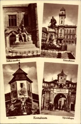 Ak Komárom Ungarn, Jókai-szobor, Városháza, Köszün