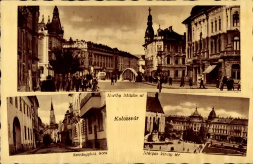 Ak Cluj Napoca Klausenburg Kolozsvar Rumänien, Verschiedene Straßenansichten, Horthy Miklós út, M