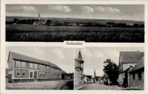 Ak Rudersdorf Buttstädt Thüringen, Gesamtansicht, Dorfstraße, Materialwarenhandlung A. Stuber