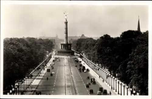 Ak Berlin Tiergarten, Siegessäule, Charlottenburger Chaussee, Ost West Achse