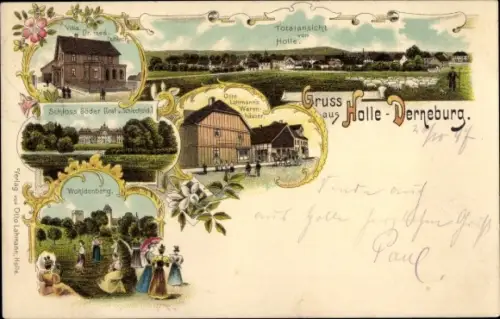 Litho Derneburg Holle, Wohldenberg, Schloss Söder, Warenhaus, Totalansicht, Schäfer