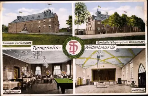 Ak Wüstenbrand Hohenstein Ernstthal Landkreis Zwickau, Turnerheim, Turnhalle, Gastzimmer, Turnhalle